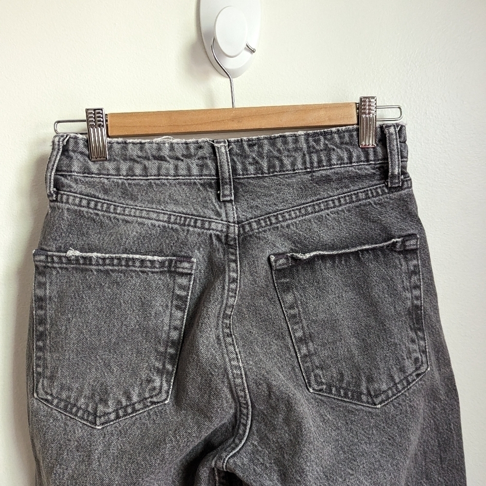 ZARA Dark Grey Boyfriend Fit Raw Hems High Rise Casual Button Fly Jeans Size 24 - Picture 7 of 12